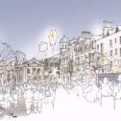 Artist impression of a cultural event in Broad Street in 2050