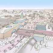 Artist impression of Oxford train station and Botley Road in 2050